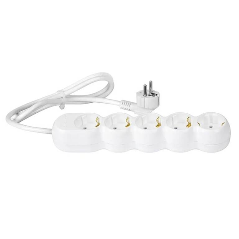 Extension Cord, 5 Sockets, 3x1.5mm², White, WCONN