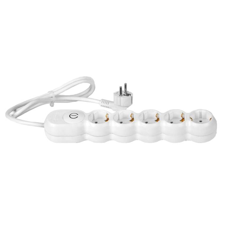 Extension Cord (With Switch), 5 Sockets, 3x1.5mm², White, WCONN