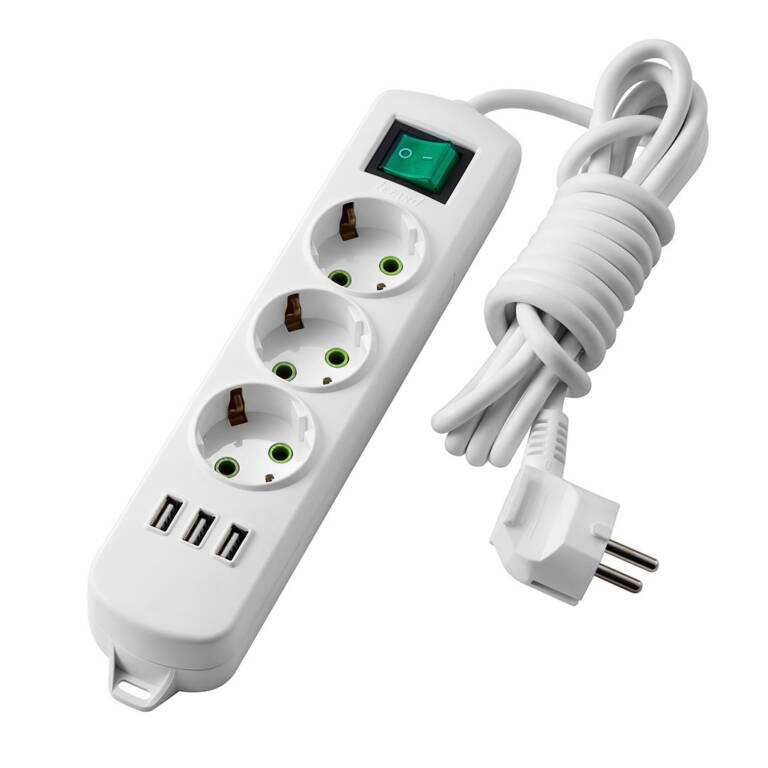 LETITIA Prelungitor (3 USB, intrerupator), 3 prize, 3x1.5mm², LEZARD