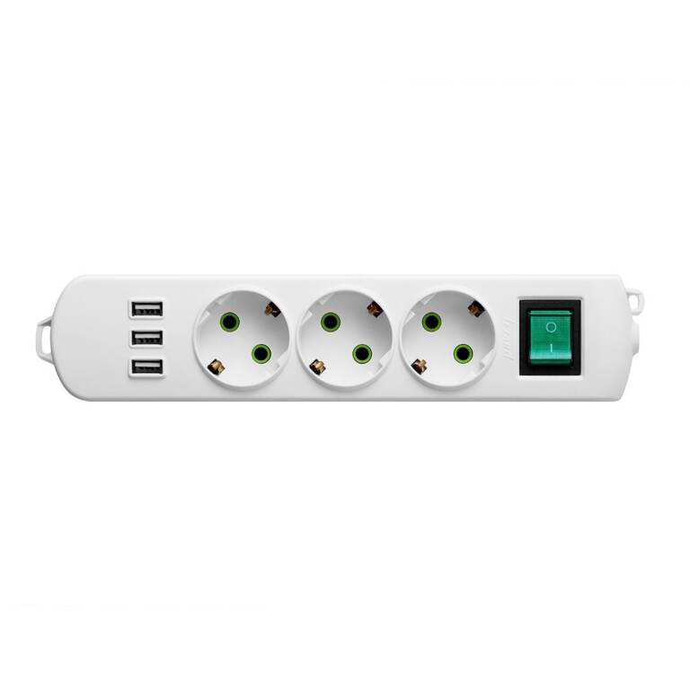 LETITIA Power Strip Block (3 USB, Switch), 3 Sockets, LEZARD