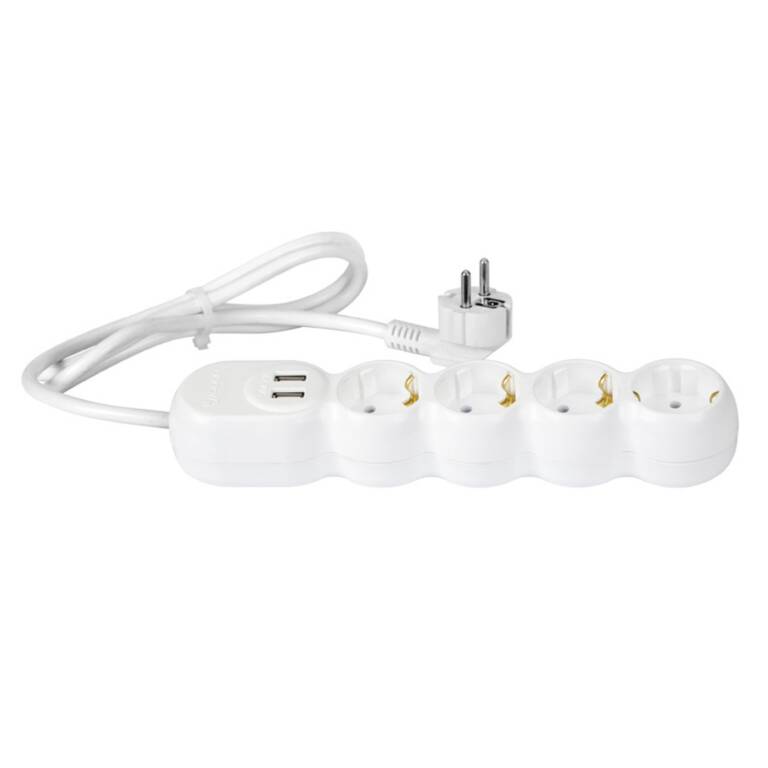 Extension Cord (USB2.0), 4 Sockets, 3m, 3x1.5mm², White, WCONN