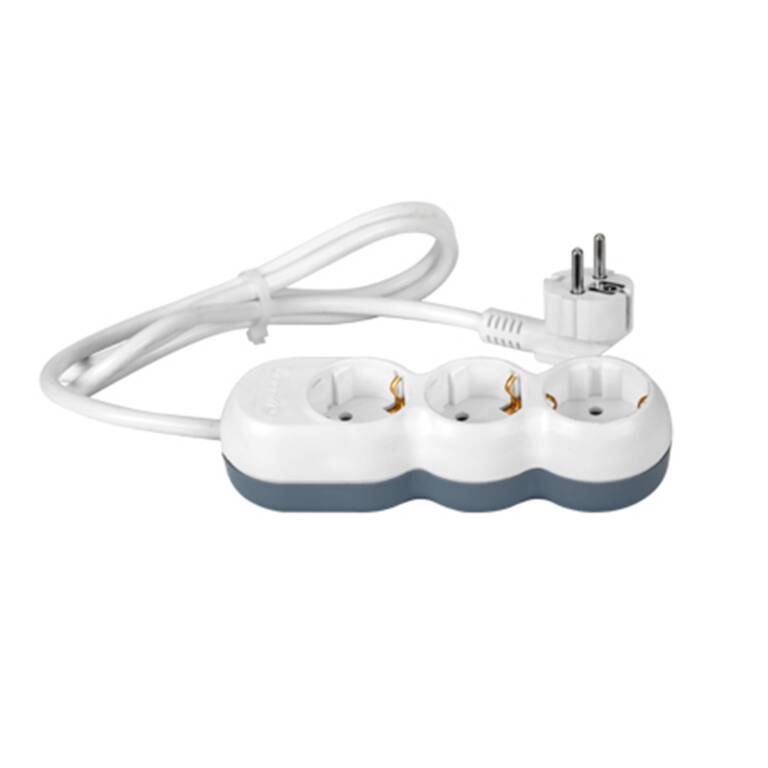 Prelungitor (cu intrerupator), 3 prize, 3x1.5mm², Alb gri, WCONN