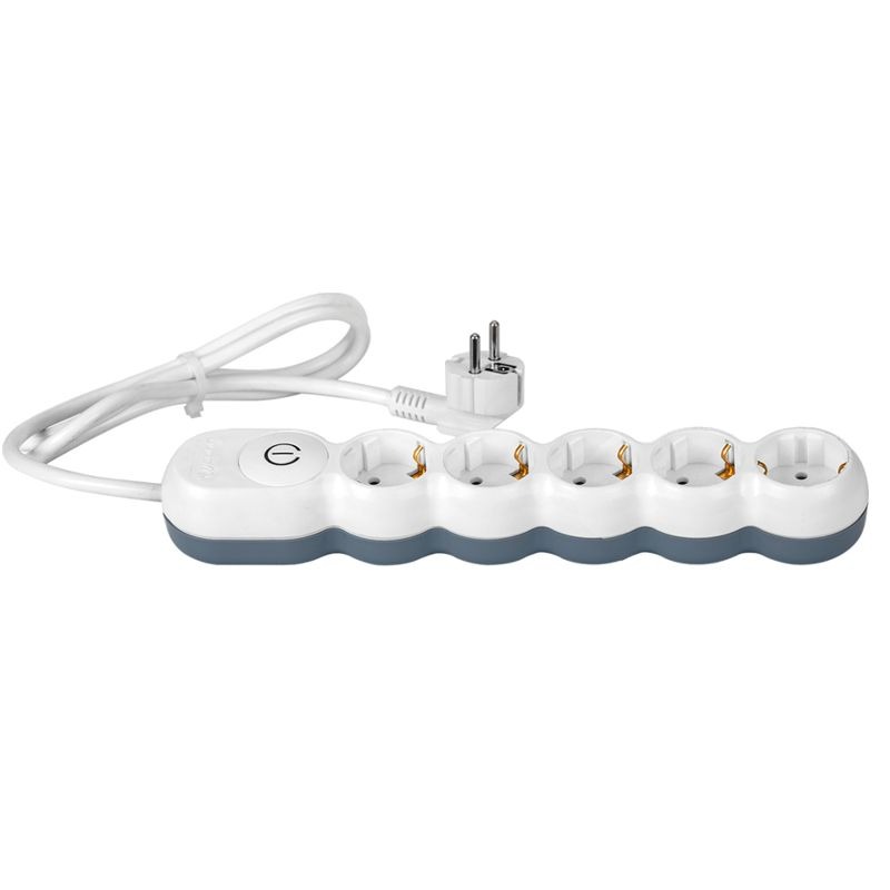 Prelungitor (cu intrerupator), 5 prize, 3x1.5mm², Alb gri, WCONN