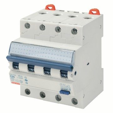 GEWISS GW95818, Întrerupător siguranță automată compactă de curent rezidual cu protecție la supracurent, MDC 60, Curbă C - 4P 20A 30mA, Rezistență la impuls tip A, 4 module