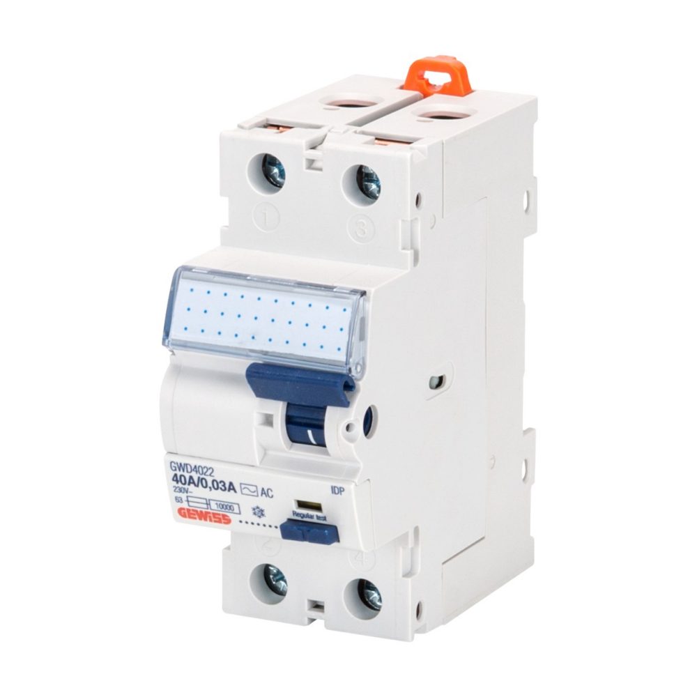 GEWISS GWD4004, Întrerupător siguranță automată de curent rezidual, IDP - 2P 25A tip AC instantaneu IDn=0,3A, 2 module