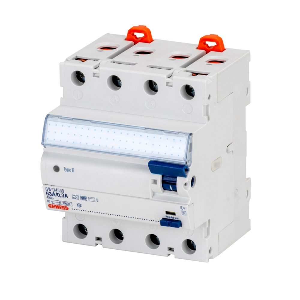 GEWISS GWD4527, Întrerupător siguranță automată de curent rezidual IDP - 4P, 25A Imunitate tip B IDn=0,03, 4 module