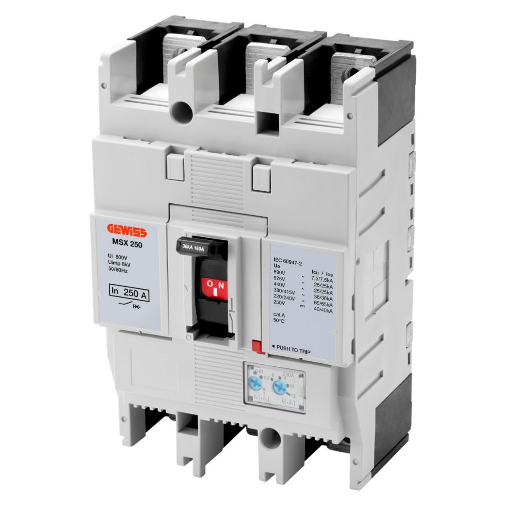 GEWISS GWD9127, Msx 160, Moulded Case Circuit Breakers, Thermal Adjustable, Magnetic Adjustable, 36Ka 3P 160A 690V