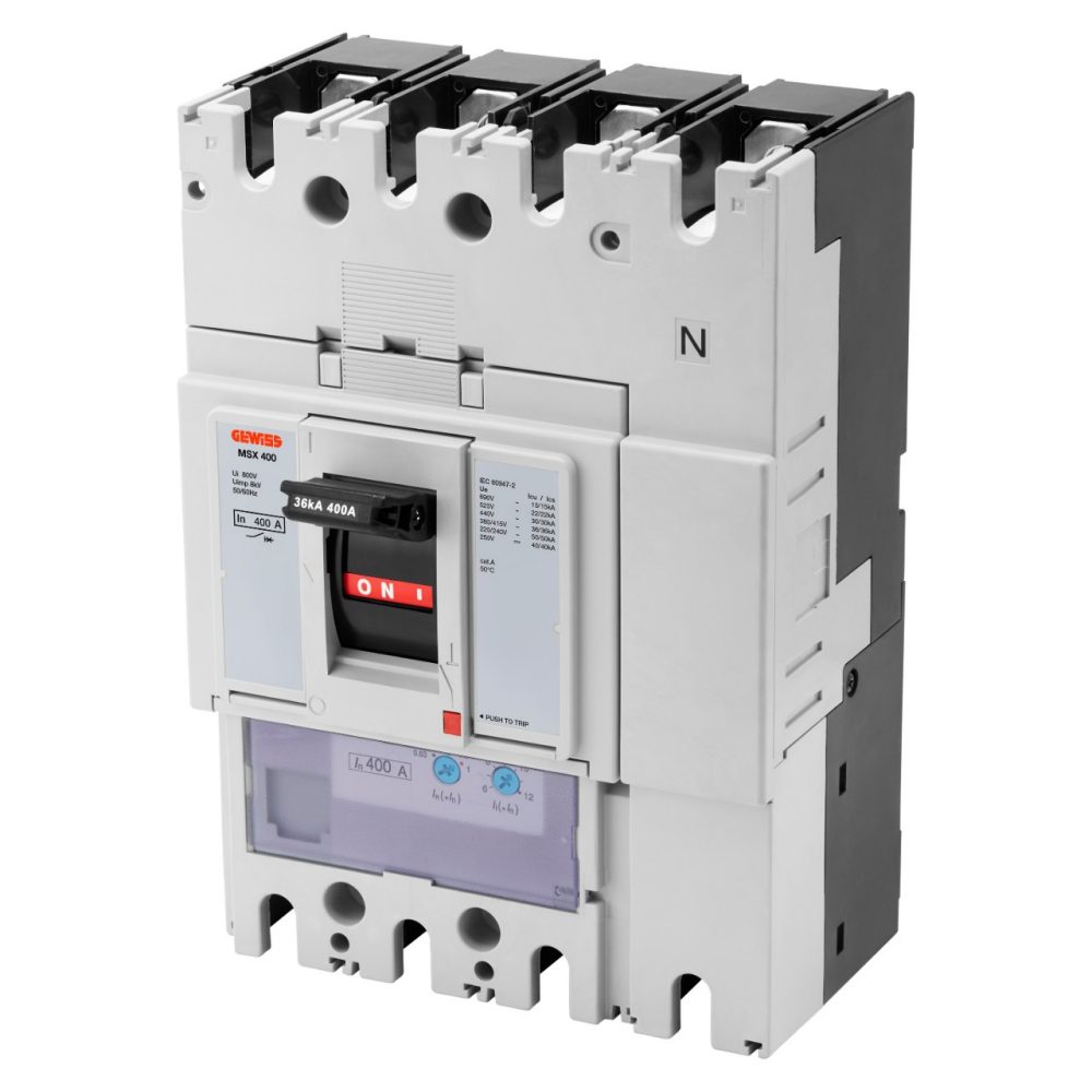 GEWISS GWD9363, Msx 400, Moulded Case Circuit Breakers, Thermal Adjustable, Magnetic Adjustable, 36Ka 4P 400A 690V