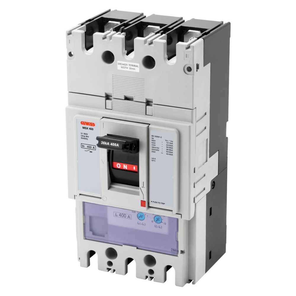 GEWISS GWD9365, Msx 400, Moulded Case Circuit Breakers, Thermal Adjustable, Magnetic Adjustable, 50Ka 3P 400A 690V