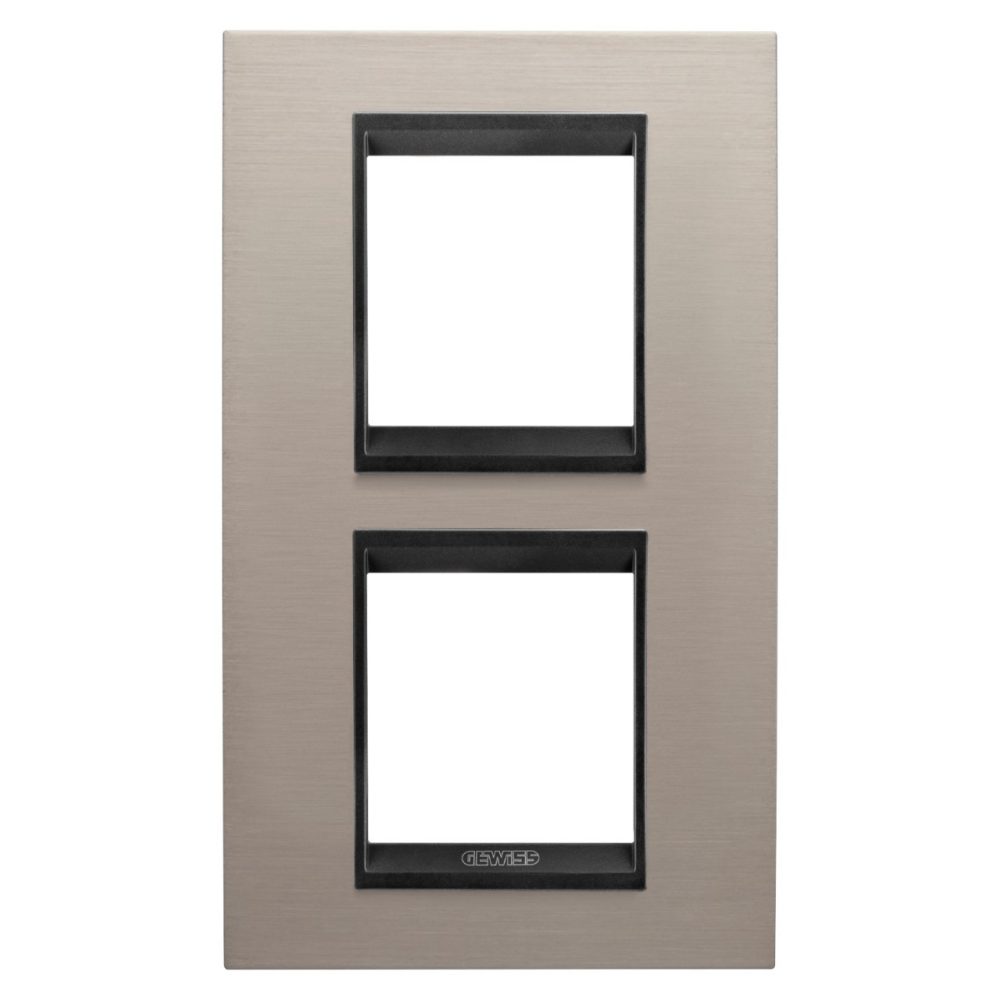 GEWISS GW16224WS, Lux International Plate in Metal, 2+2 Modules Vertical, Brushed Aluminium Lavy inner Frame Matt Black, Chorusmart