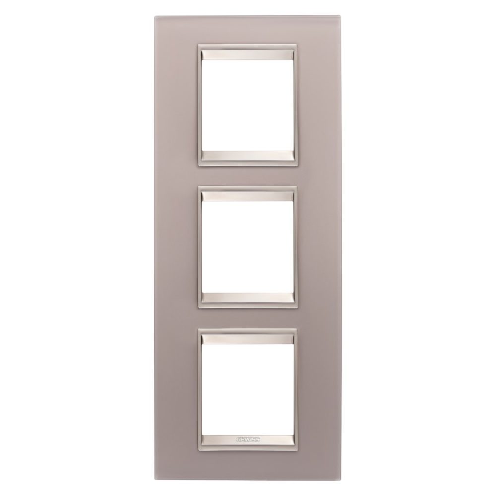 GEWISS GW16227GP, Lux International Plate in Glass, 2+2+2 Modules Vertical, Perly Gray inner Frame Matt Light Bronze, Chorusmart
