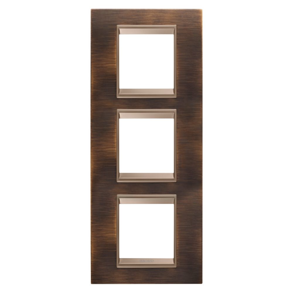 GEWISS GW16227XQ, Lux International Plate in Metal, 2+2+2 Modules Vertical, Antique Brass Lavy inner Frame Matt Dark Bronze, Chorusmart
