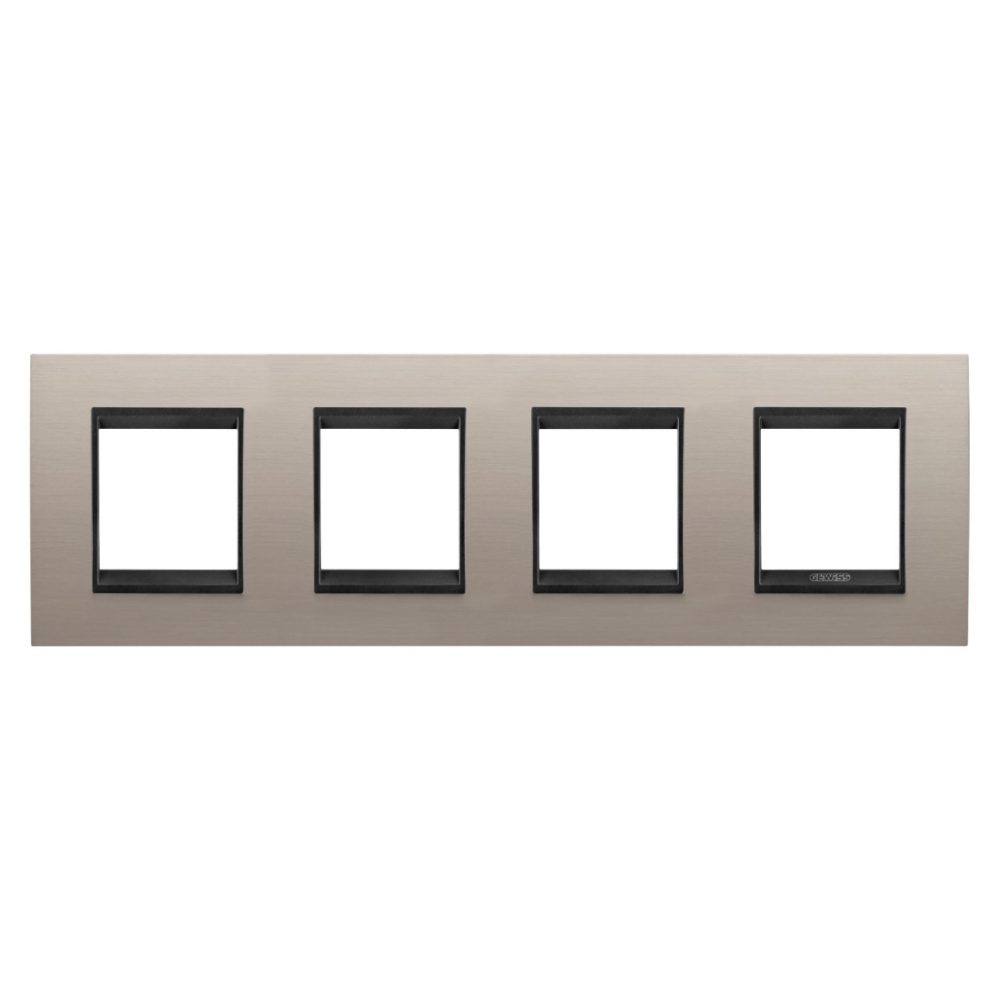 GEWISS GW16228WS, Lux International Plate in Metal, 2+2+2+2 Modules Horizontal, Brushed Aluminium Lavy inner Frame Matt Black, Chorusmart