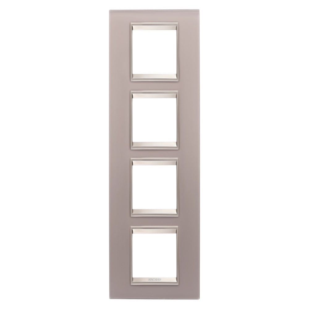 GEWISS GW16229GP, Lux International Plate in Glass, 2+2+2+2 Modules Vertical, Perly Gray inner Frame Matt Light Bronze, Chorusmart