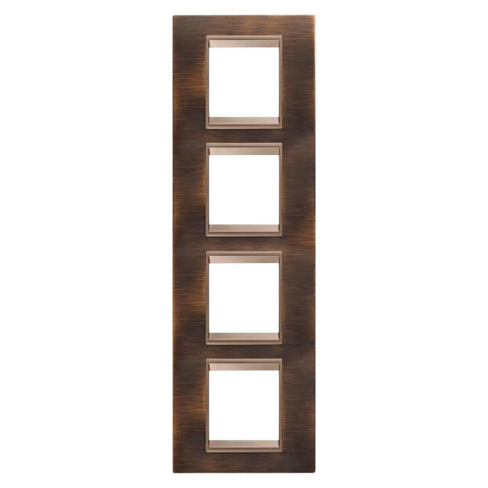 GEWISS GW16229XQ, Lux International Plate in Metal, 2+2+2+2 Modules Vertical, Antique Brass Lavy inner Frame Matt Dark Bronze, Chorusmart