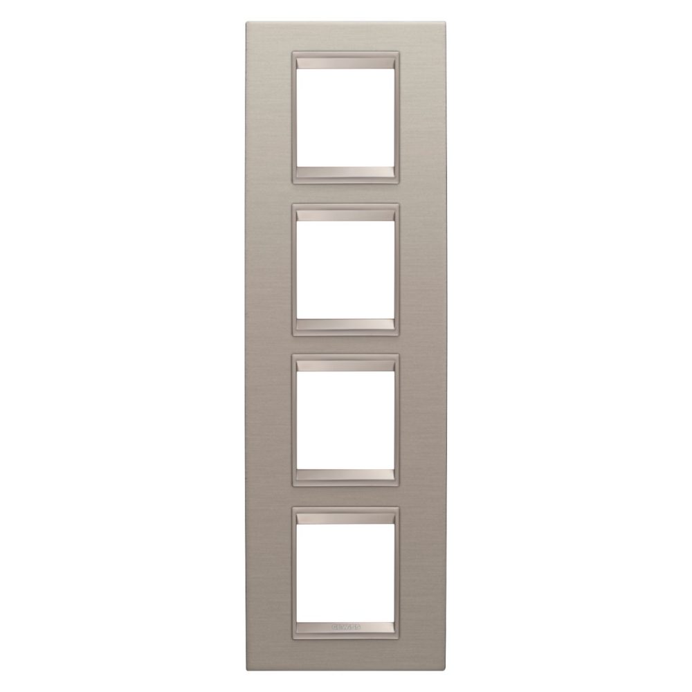 GEWISS GW16229XS, Ramă ornament Internațională LUX, IN metal, 2+2+2+2 module vertical, Aluminiu periat, Cadru interior bronz mat, Chorusmart