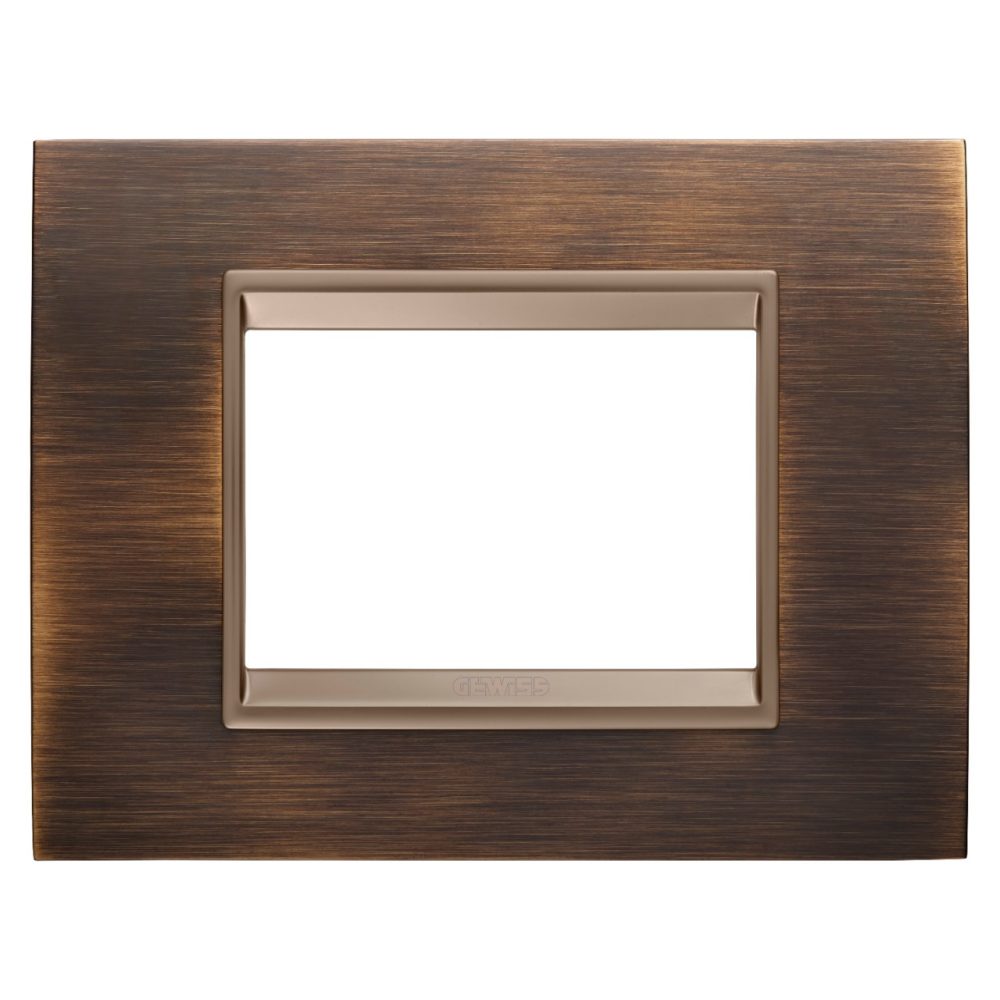 GEWISS GW16203XQ, Lux Plate in Metal, 3 Modules, Antique Brass inner Frame Matt Dark Bronze, Chorusmart