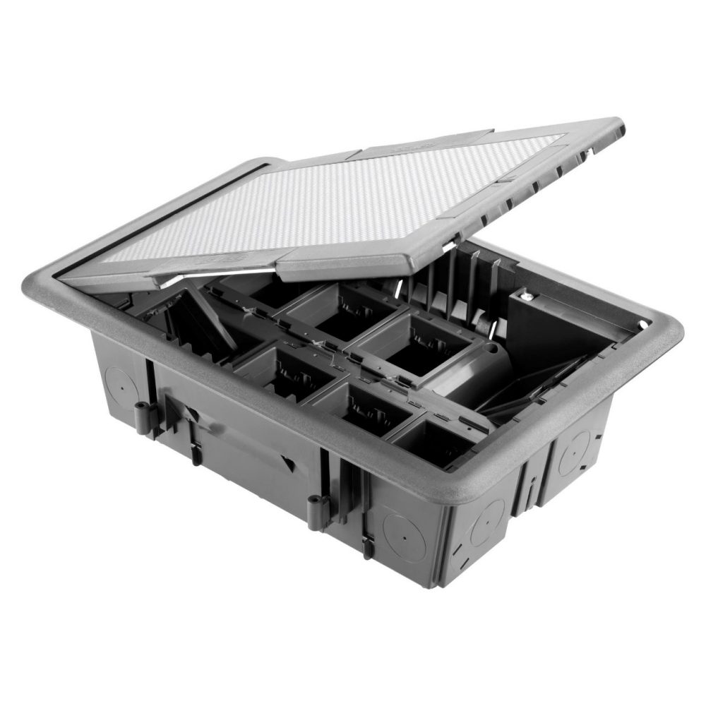 GEWISS GW24616, Cutie de evacuare prin pardoseală, Capac din inox, Sistem cu 16 module