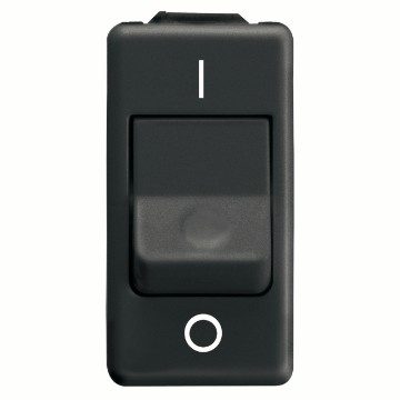 GEWISS GW21585, One-way Switch 2P 250V AC, for Heavy Duty, 25AX, Neutral, Symbol 0/i, 1 Module, System Black