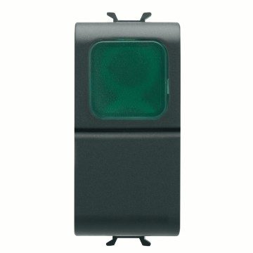 GEWISS GW12142, Push-button 1P 250V AC, NO 16A, Green Diffuser, 1 Module, Satin Black, Chorusmart 