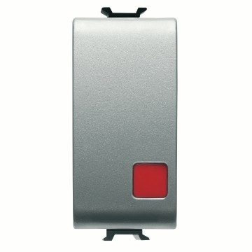 GEWISS GW14138, Push-button 1P 250V AC, NC+NO 16A, Stop, Red Lens, 1 Module, Titanium, Chorusmart 