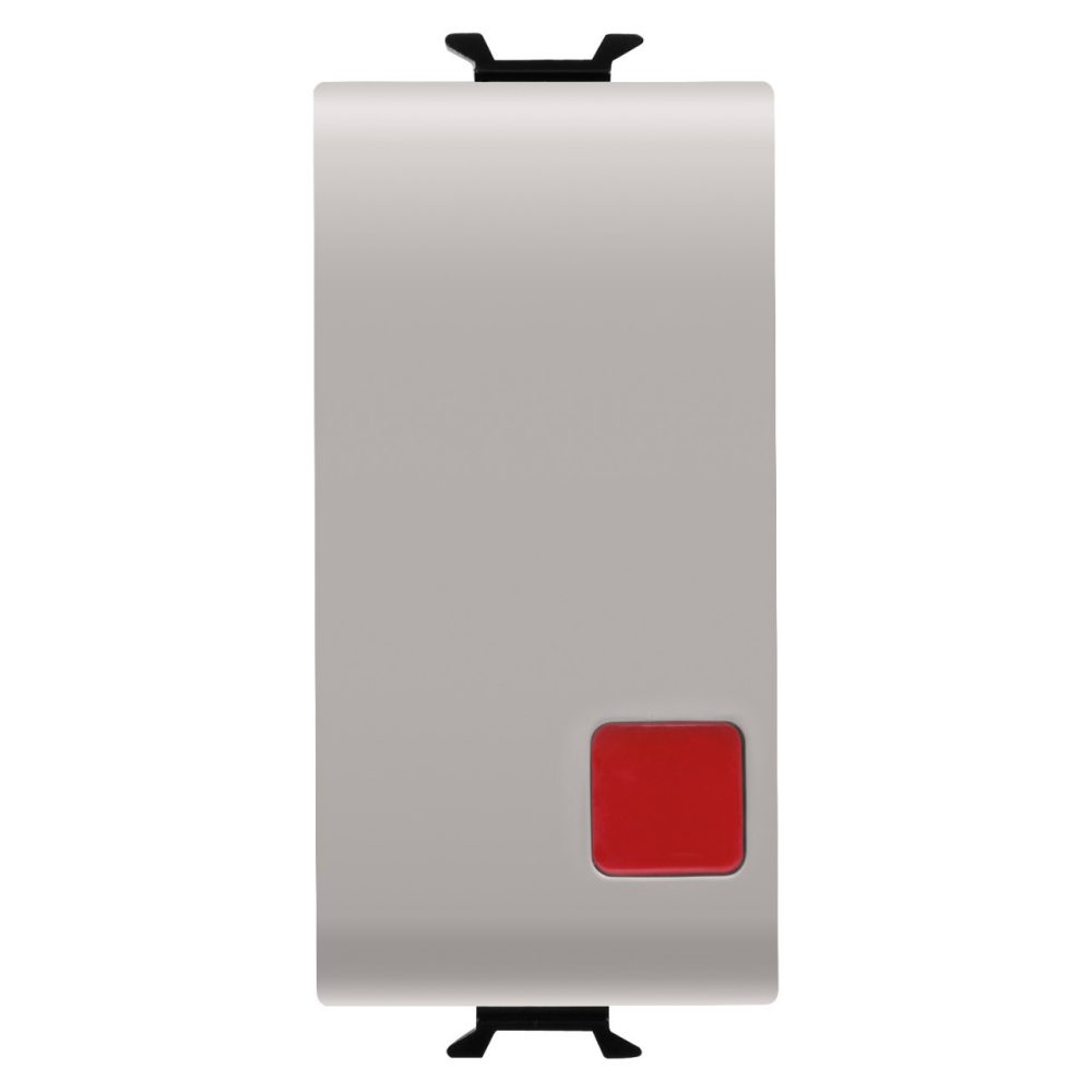 GEWISS GW13138, Push-button 1P 250V AC, NC+NO 16A, Stop, Red Lens, 1 Module, Natural Satin Beige, Chorusmart 