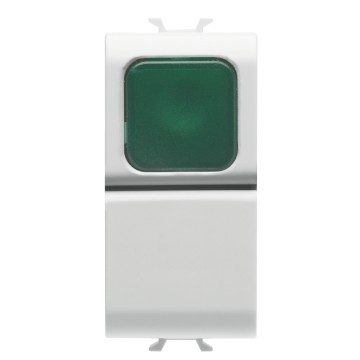 GEWISS GW15142, Push-button 1P 250V AC, NO 16A, Green Diffuser, 1 Module, Satin White, Chorusmart 