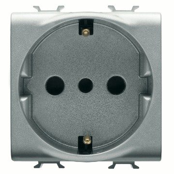 GEWISS GW14205, Italian/german Standard Socket Outlet 250V Ac, 2P+E 16A, P30, 2 Modules, Titanium, Chorusmart