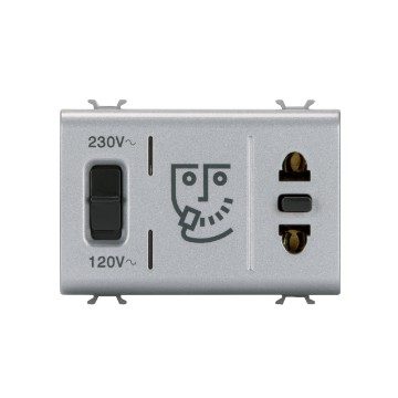 GEWISS GW14331, Priză standard euro,americană pentru aparat de ras cu transformator de izolație, 230V c.a., 50/60 hz, 3 module, Titan, Chorusmart