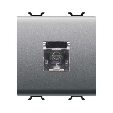 GEWISS GW14409, International Standard Telephone Socket, RJ11, Screw-on Terminals, 2 Modules, Titanium, Chorusmart