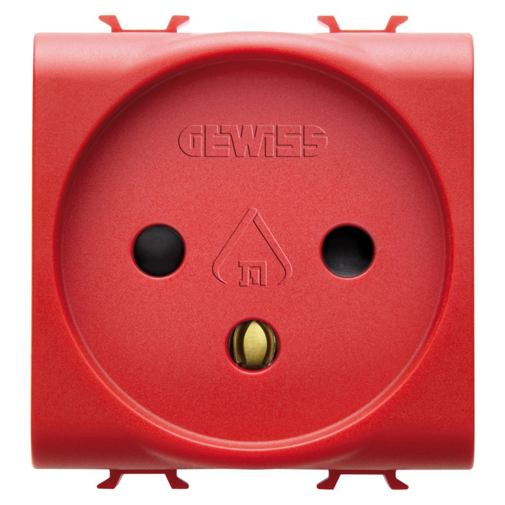 GEWISS GW10291, Israeli Standard Socket Outlet for Dedicated Lines 250V Ac, 2P+E 16A, 2 Modules, Red, Chorusmart