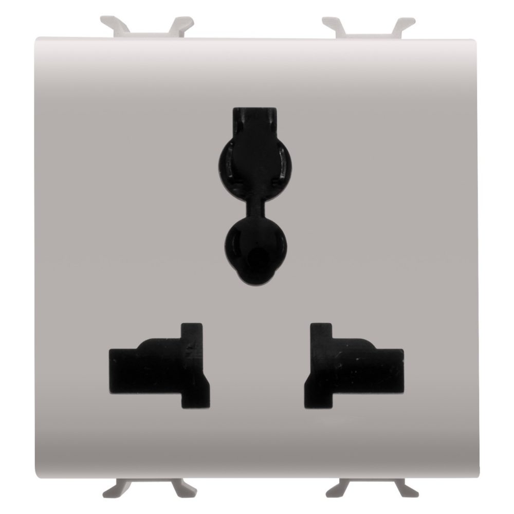 GEWISS GW13310, Priză multistandard 2P+E, 13A/250V c.a., 15A/127v c.a., 2 module, Bej satinat natural, Chorusmart