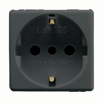 GEWISS GW21205, Italian/german Standard Socket Outlet 250V Ac, 2P+E 16A, P30, 2 Modules, System Black