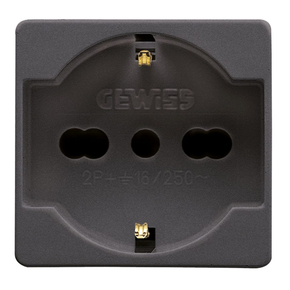 GEWISS GW21246, Priză standard italiană/germană 250V c.a., 2P+E 16A cu amperaj dublu, P40, 2 module, Sistem negru