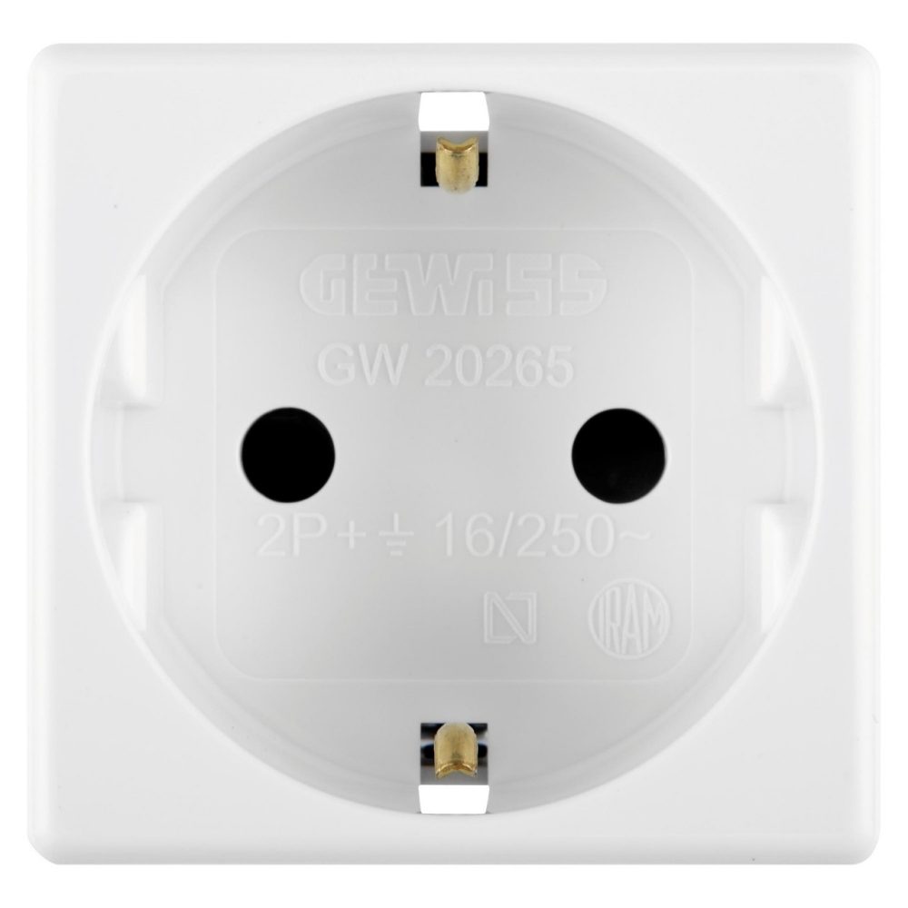 GEWISS GW20265, German Standard Socket Outlet 250V Ac, 2P+E 16A, 2 Modules, System White