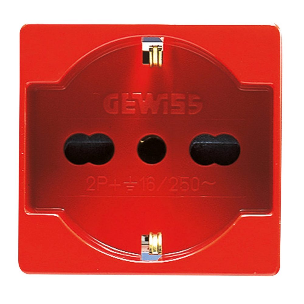 GEWISS GW20296, Italian/german Standard Socket Outlet 250V Ac, for Dedicated Lines, 2P+E 16A Dual Amperage, P40, 2 Modules, Red, System