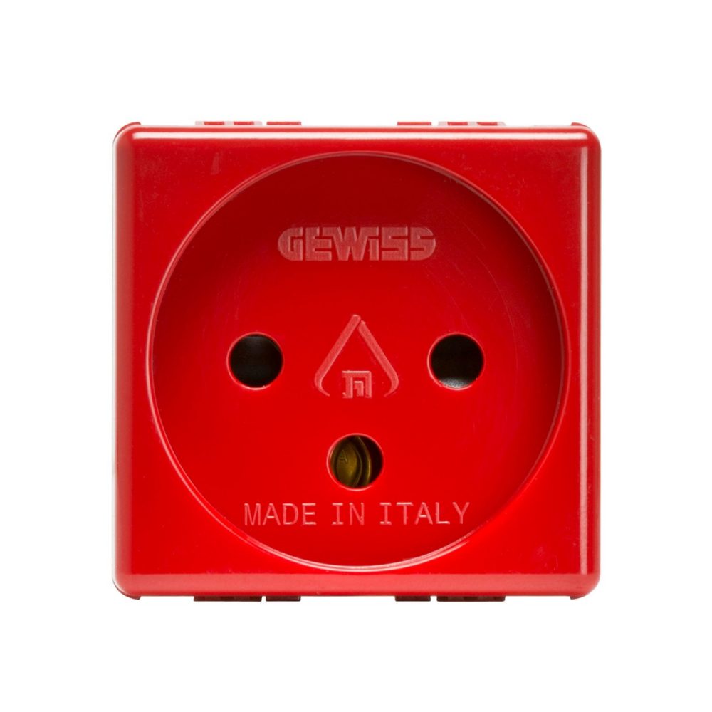 GEWISS GW20298, Priză standard israeliană 250V c.a., Pentru linii dedicate, 2P+E 16A, 2 module, Roșu, Sistem