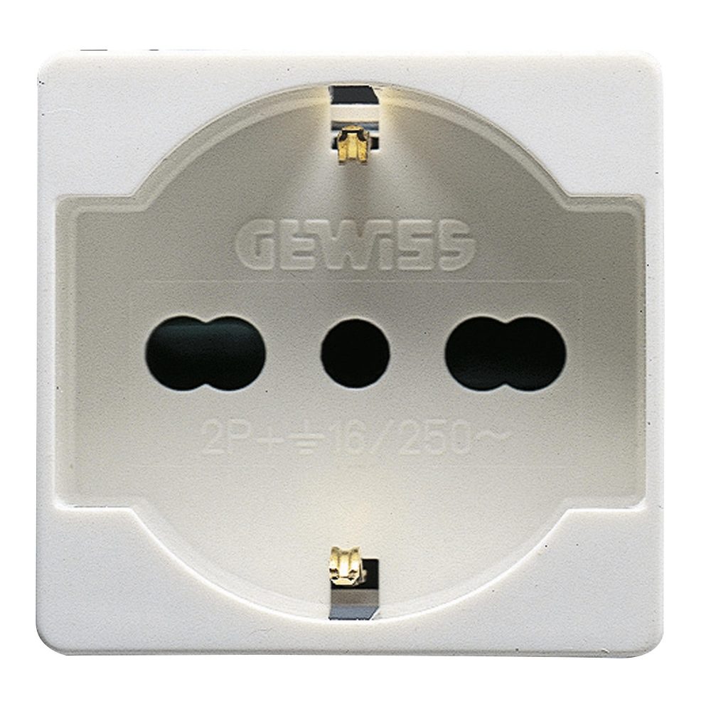 GEWISS GW20246, Italian/german Standard Socket Outlet 250V Ac, 2P+E 16A Dual Amperage, P40, 2 Modules, System White
