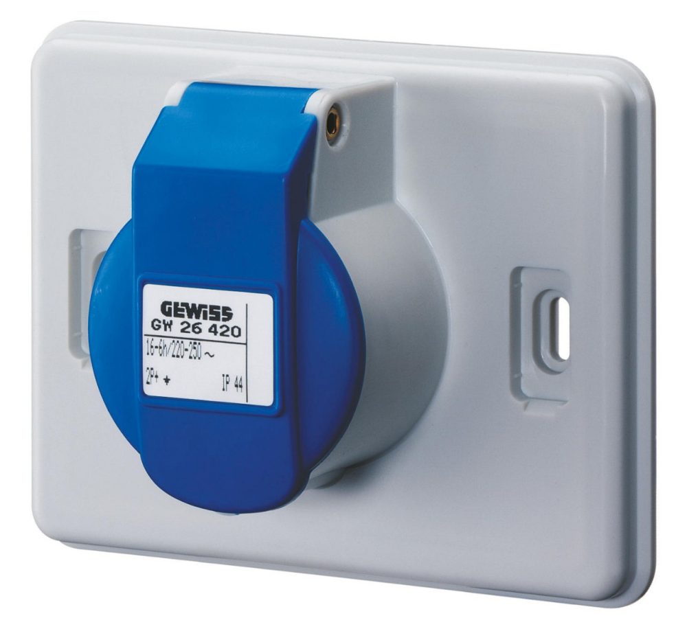 GEWISS GW26420, Prize industriale în compliance cu iec 309, RAL 7035 gri, 2P+E, 16A 230V, Ip44
