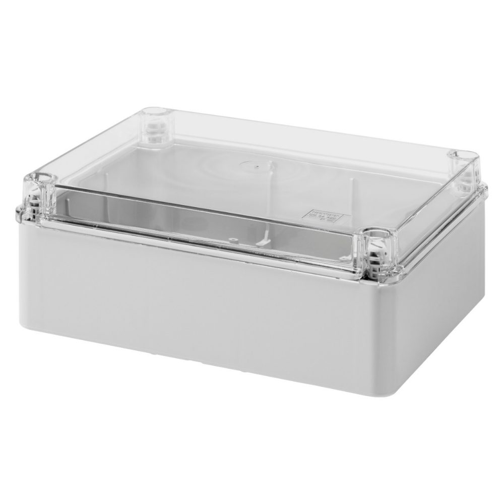 GEWISS GW44428, Cutie pentru joncțiuni și pentru echipamente electrice și electronice, Cu capac simplu transparent, IP56, Dimensiuni interne 240x190x90, Cu pereți netezi