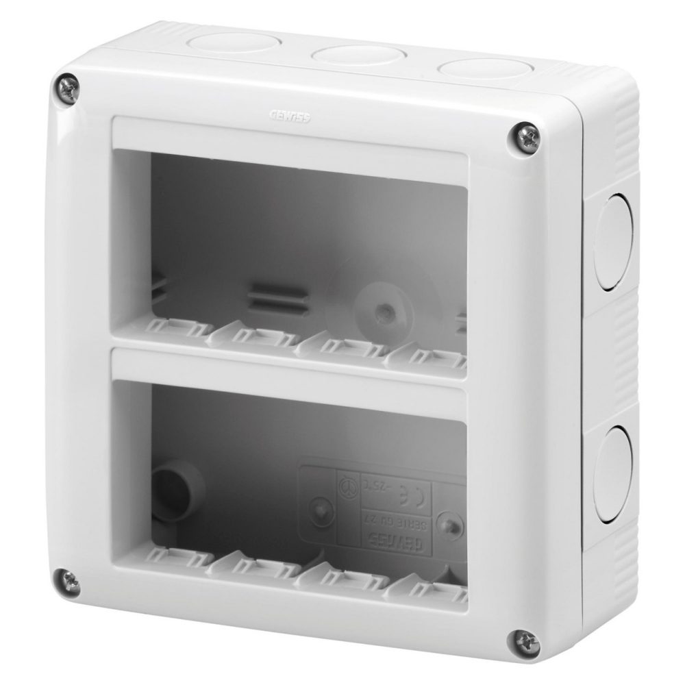 GEWISS GW27023, Protected Enclosure for System Devices, Vertical Multiple, 8 Gang, Module 4x2, Ral 7035 Grey, IP40