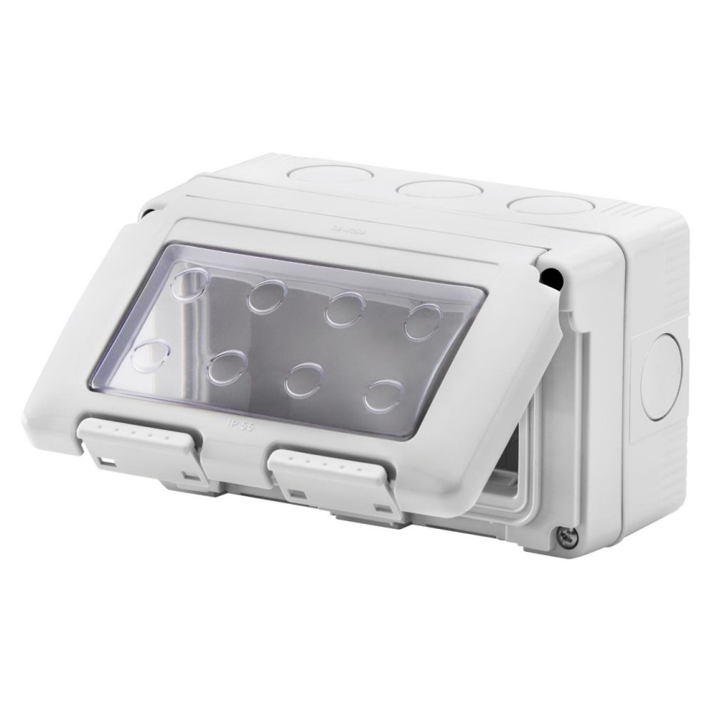 GEWISS GW27044, Watertight Enclosure for System Devices, 4 Gang, Grey Ral 7035, IP55