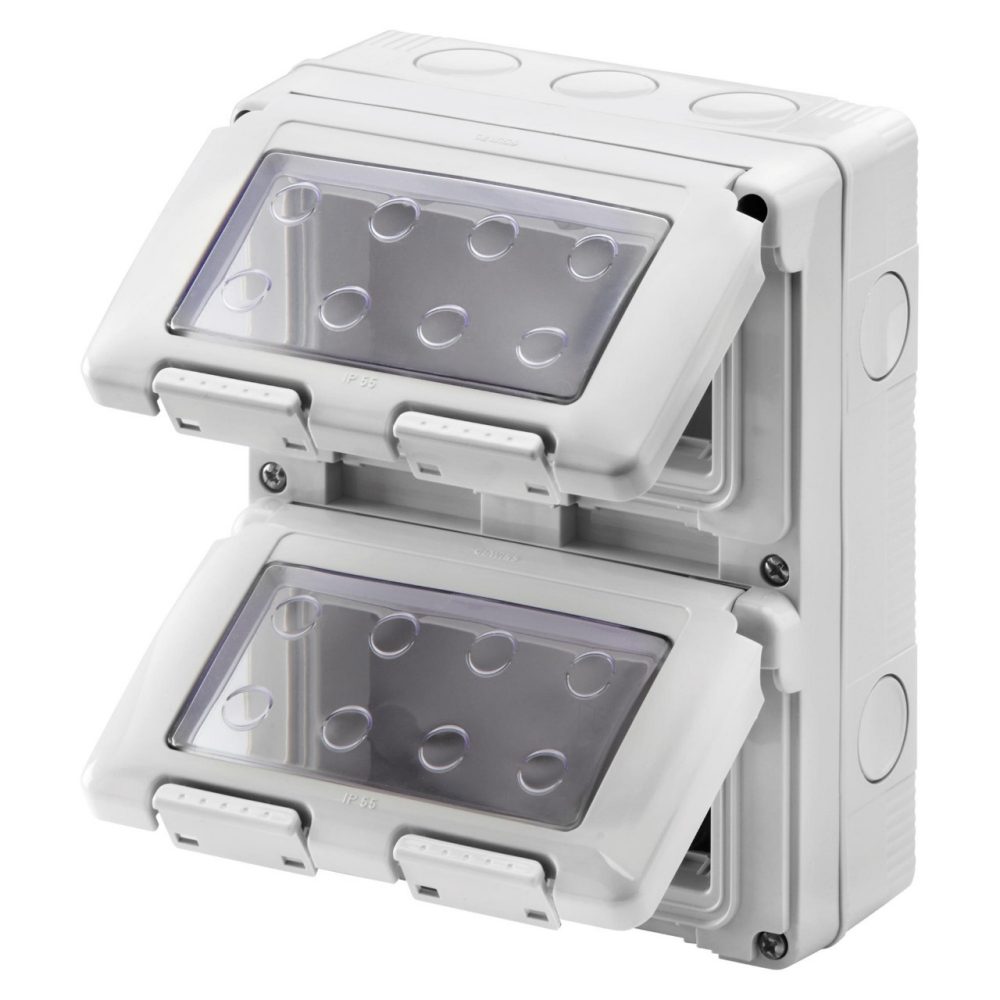 GEWISS GW27051, Watertight Enclosure for System Devices, Vertical, 8 Gang, Module 4x2, Grey Ral 7035, IP55