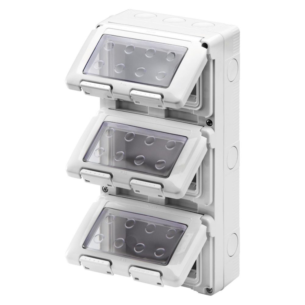 GEWISS GW27052, Watertight Enclosure for System Devices, Vertical, 12 Gang, Module 4x3, Grey Ral 7035, IP55