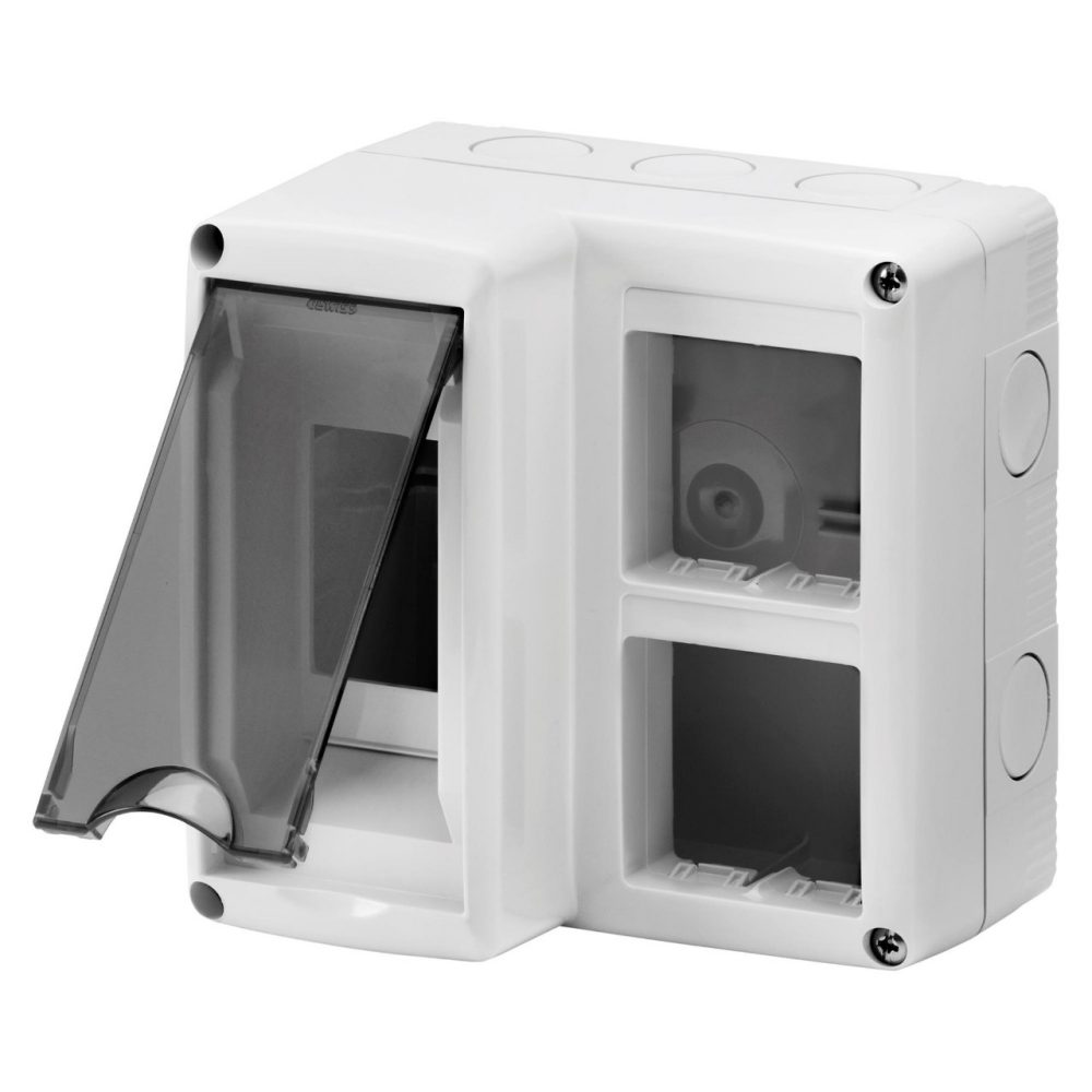 GEWISS GW27071, Carcasă protejată pentru instalarea combinatăA dispozitivelor modulare din șiA sistemului, 2 module din, 4 module de sistem, Modul 2x2, IP40, Gri RAL 7035