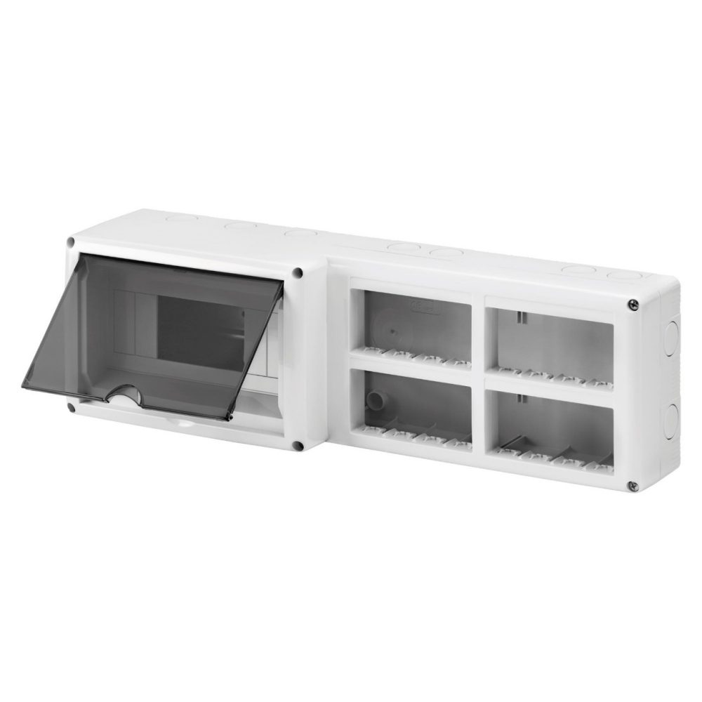 GEWISS GW27073, Carcasă protejată pentru instalarea combinatăA dispozitivelor modulare din șiA sistemului, 8 module din, 16 module de sistem, Modul 4x4, IP40, Gri RAL 7035