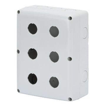 GEWISS GW27104, Carcasă simplă pentru butoane de comandă, Comenzi și indicatoare, 6 circuite, Diametru 22 mm, Capac gri RAL 7035, IP66