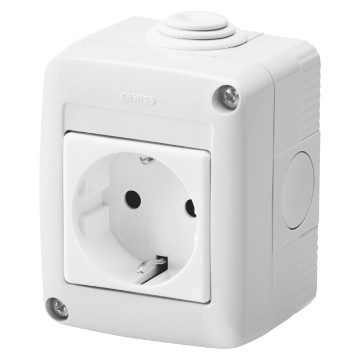 GEWISS GW27814, Carcasă protejată complet cu dispozitive de sistem, Cu priză 2P+E 16A, Standard german, IP40, Gri RAL 7035