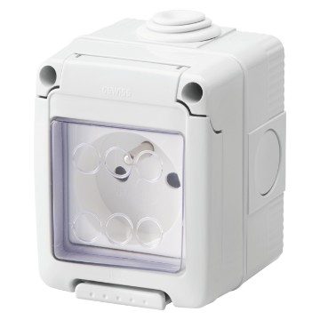 GEWISS GW27845, Watertight Enclosure Complete with System Devices, with Socket Outlet 2P+e 10/16 A, French Standard, IP55, Grey Ral 7035