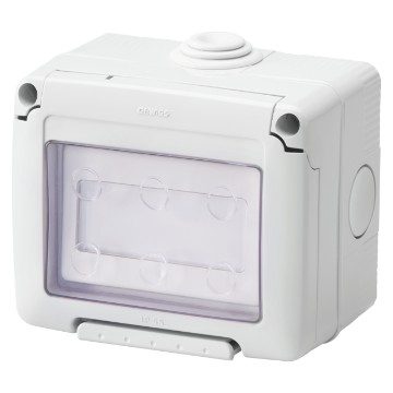 GEWISS GW27836, Watertight Enclosure Complete with System Devices, with Push Button 1P No 10a, Illuminable Name Plate, IP55, Grey Ral 7035